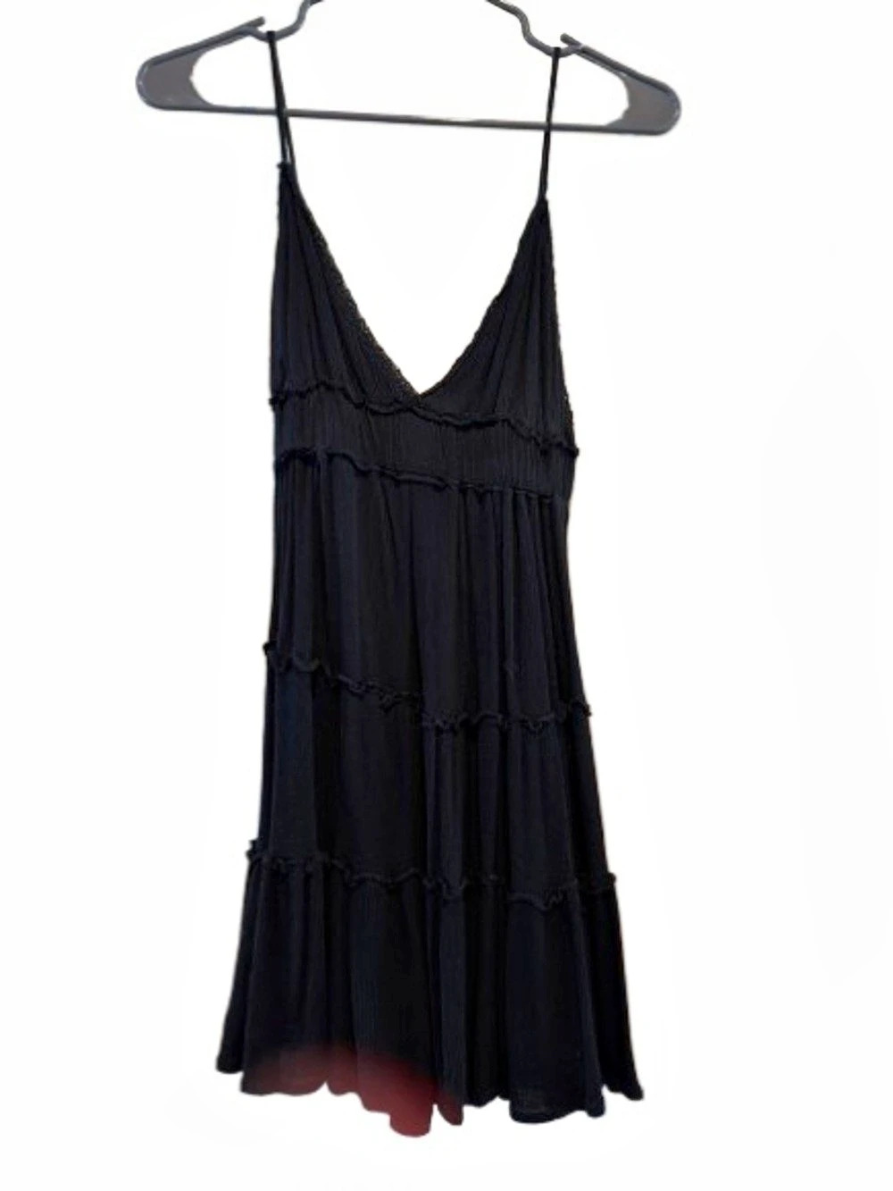 American Threads Aria Tiered Ruffle Mini Dress Black Medium